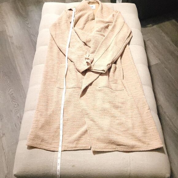 BB Dakota Revolution Drapey Boucle Trench Coat Tan Birch Womens Large - Picture 11 of 12